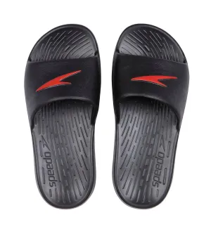 Unisex Junior's Single Colour Slides For Boys and Girls - Black & Lava Red
