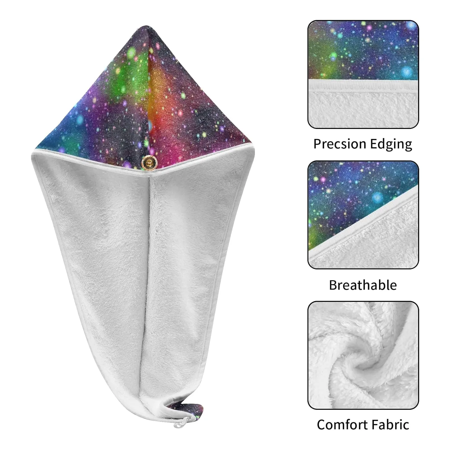 Universe, Nebula Night Starry Sky Rainbow Glittering Galaxy 2 Packs Hair Towel Wrap, Absorbent Turban Bath Hair Towel Hat, Quick Drying Hair Towel with Button for Curly, Long, Thick Hair