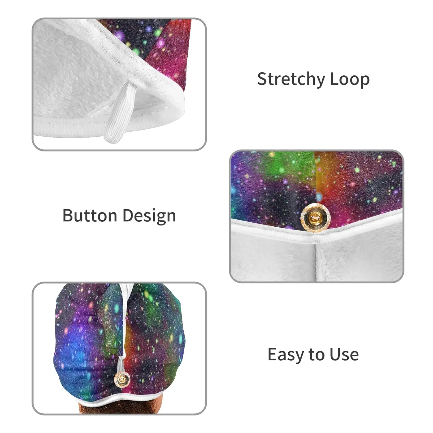 Universe, Nebula Night Starry Sky Rainbow Glittering Galaxy 2 Packs Hair Towel Wrap, Absorbent Turban Bath Hair Towel Hat, Quick Drying Hair Towel with Button for Curly, Long, Thick Hair