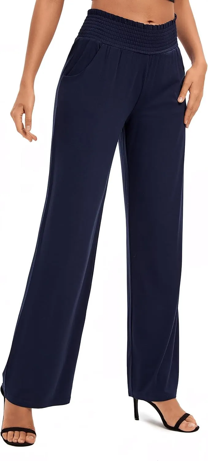 Urban CoCo Womens High Waist Flowy Palazzo Pants Elastic Waist Wide Leg Stretchy Straight Leg Dressy Casual Lounge Trousers