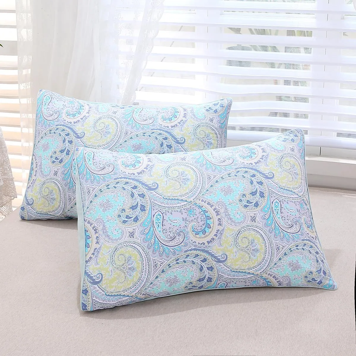 URBONUR Paisley Duvet Cover Set Twin Size 3Pcs for Boys Girls 100% Cotton Boho Bedding Light Blue Reversible Bed Sets, Ultra Soft Comforter Quilt Cover