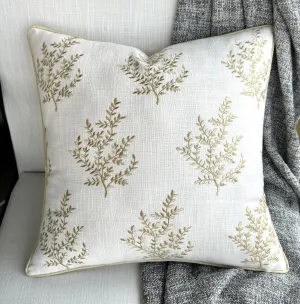 VAGMINE Embroidered Leaves Throw Pillow Cover - 20x20 Inches Square - 100% Cotton Ivory Cushion Cover - Delicate Leaf Stitchwork - Chic Home Accent for Sofa, Lounge, Rustic Farmhouse Décor
