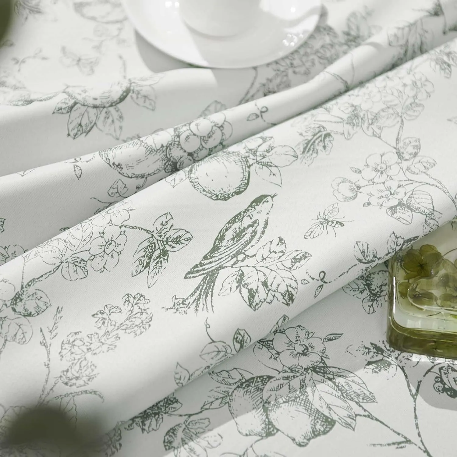 Vangao Sage Green 100% Blackout Curtains for Bedroom 63 Inch Length, Printed Flower Floral Curtains for Living Room Rod Pocket Back Tab Full Thermal Insulated Window Drapes, 2 Panels Green and White