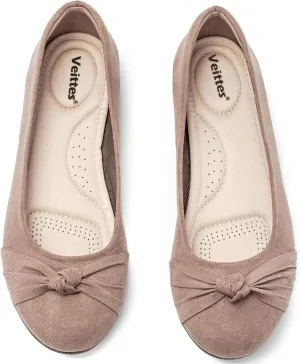 Veittes Women's Wide Width Flat Shoes, Classic Soft Round Toe Design Ballet Flats.
