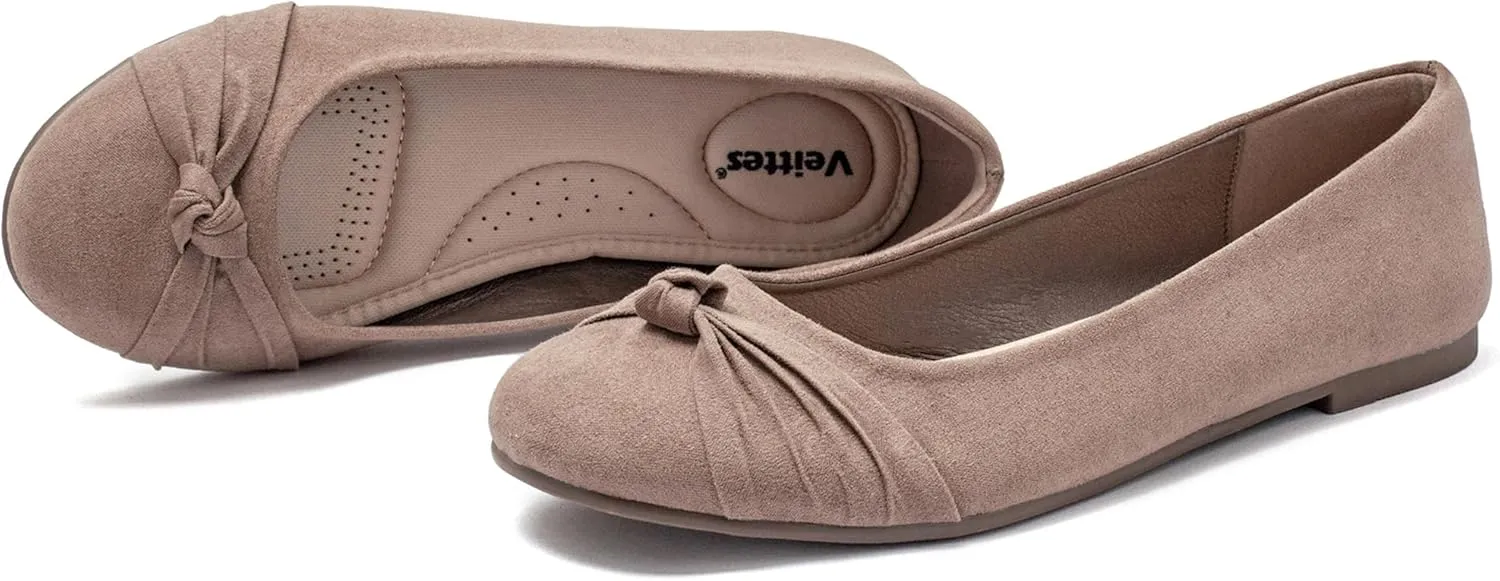 Veittes Women's Wide Width Flat Shoes, Classic Soft Round Toe Design Ballet Flats.