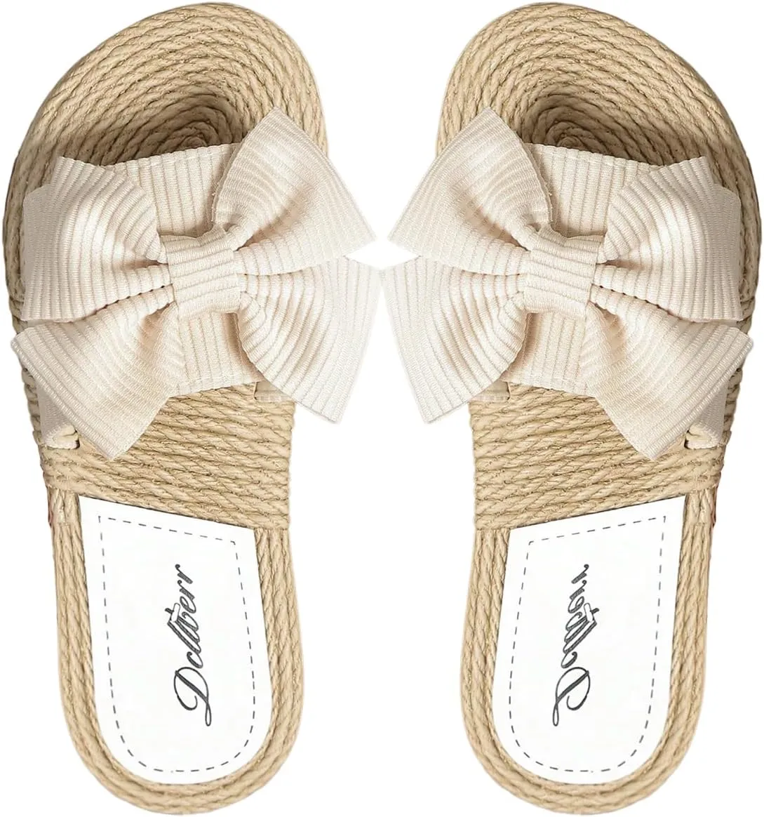 Verdusa Women's Bow Summr Flat Sandals Open Toe Sandals Slip On Slides
