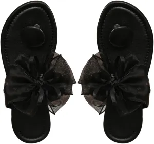 Verdusa Women's Cute Tulle Bow Flat Sandals Clip Toe Flip Flops Slip on Slippers