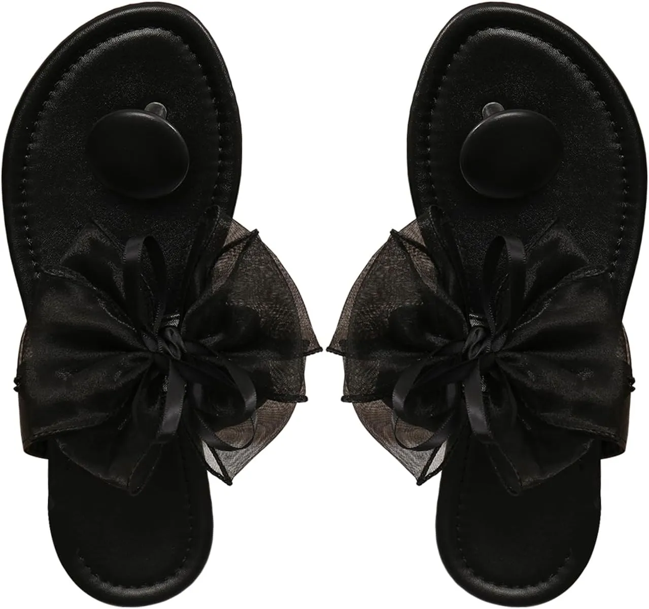 Verdusa Women's Cute Tulle Bow Flat Sandals Clip Toe Flip Flops Slip on Slippers