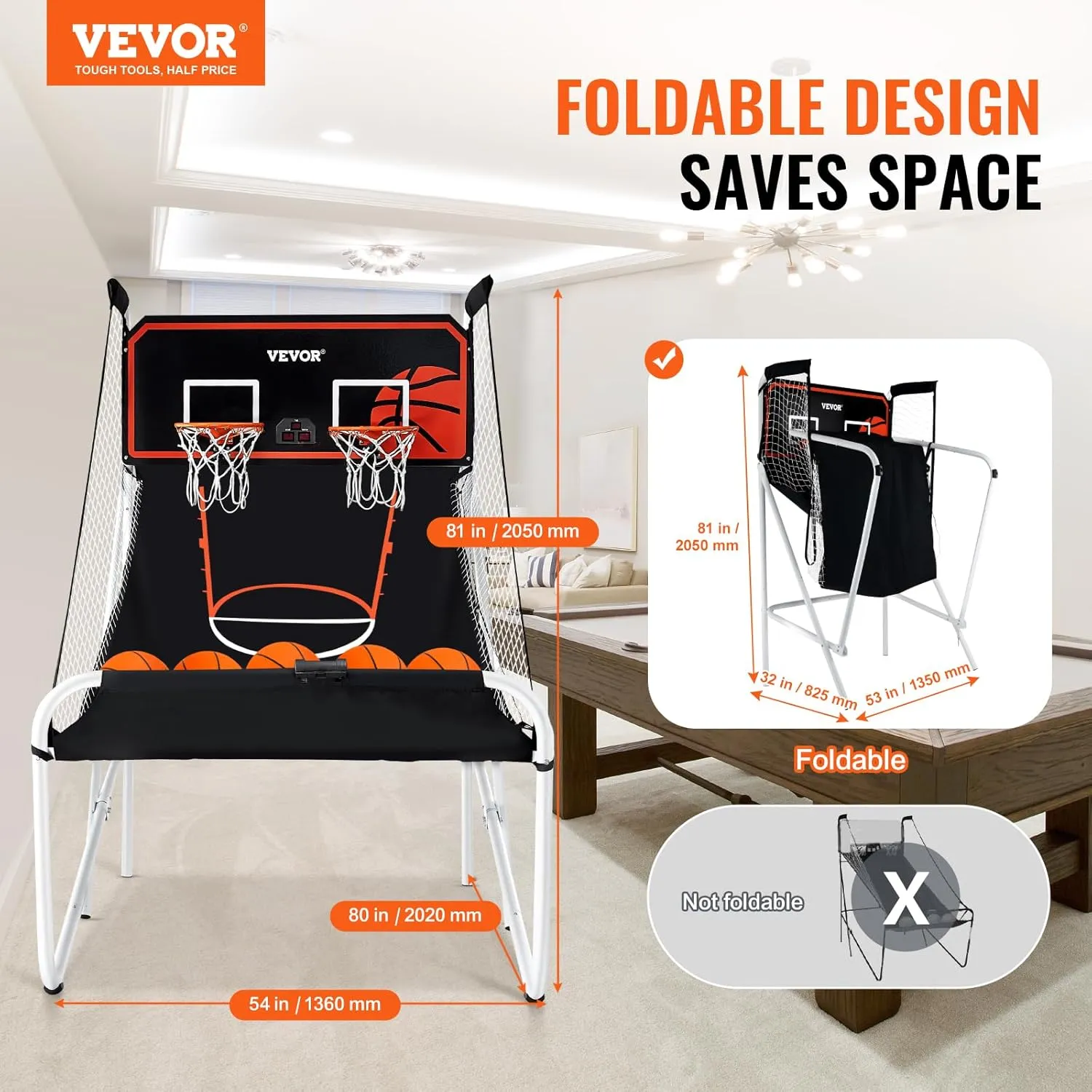 VEVOR Basketball Arcade Game Indoor, 2 Player Indoor Basketball Game, Home Dual Pop- A-Shot Sport with Balls, 8 Game Modes, Electronic Scoreboard, and Inflation Pump, for Kids, Adults