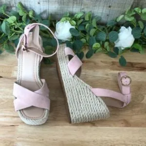 VIA SPIGA Pink 1 Platform Padded Sesilia Square Toe Wedge Espadrille Shoes 7.5 M