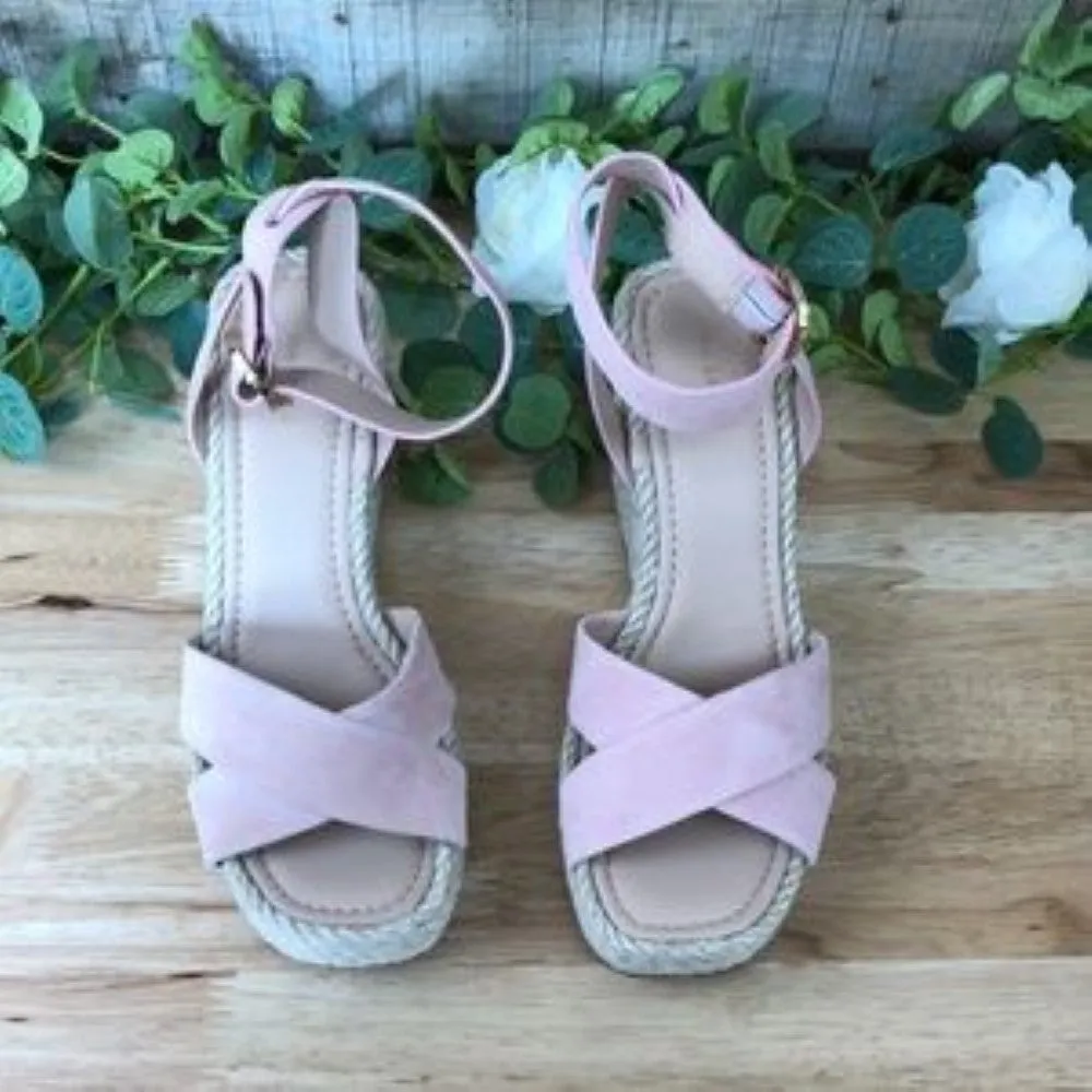 VIA SPIGA Pink 1 Platform Padded Sesilia Square Toe Wedge Espadrille Shoes 7.5 M