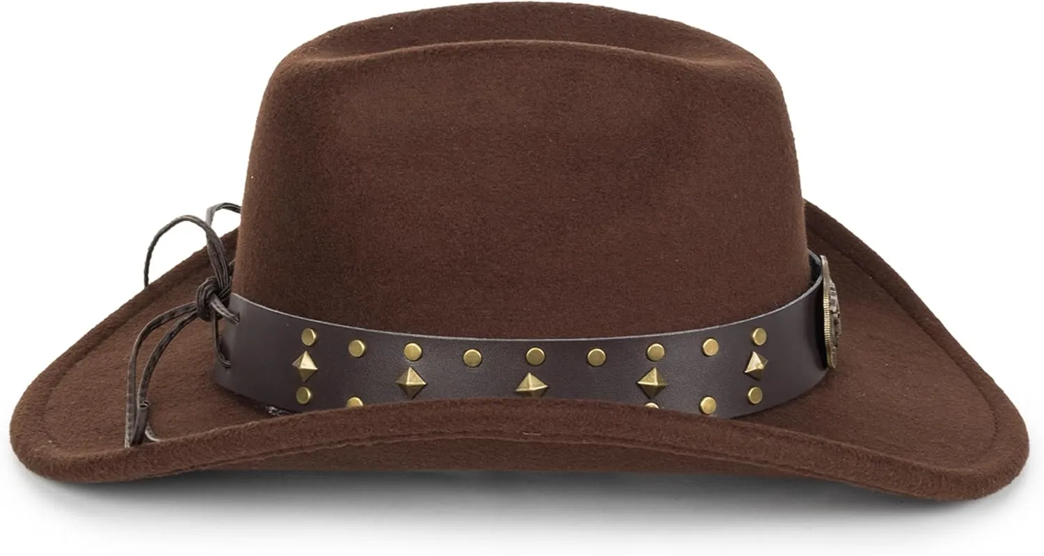 Vintage Western Cowboy Hat for Men Women - Wide Brim Cowgirl Fedora Bling Hats with Diamonds M