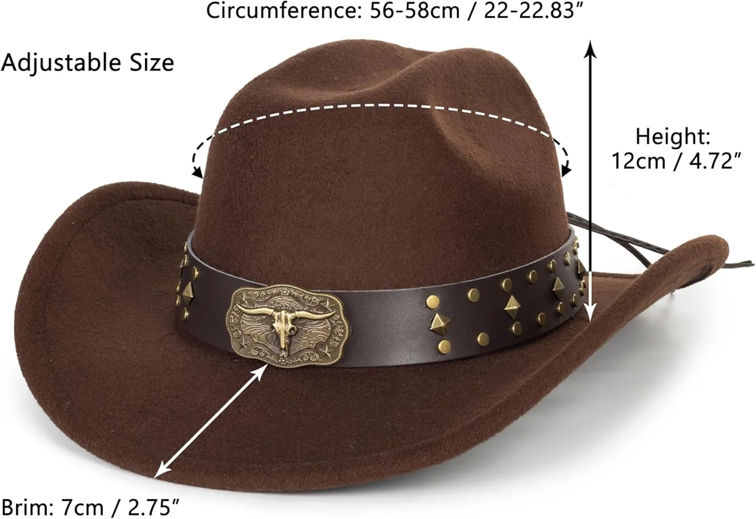 Vintage Western Cowboy Hat for Men Women - Wide Brim Cowgirl Fedora Bling Hats with Diamonds M