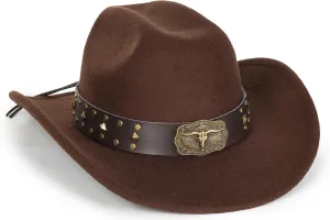 Vintage Western Cowboy Hat for Men Women - Wide Brim Cowgirl Fedora Bling Hats with Diamonds M