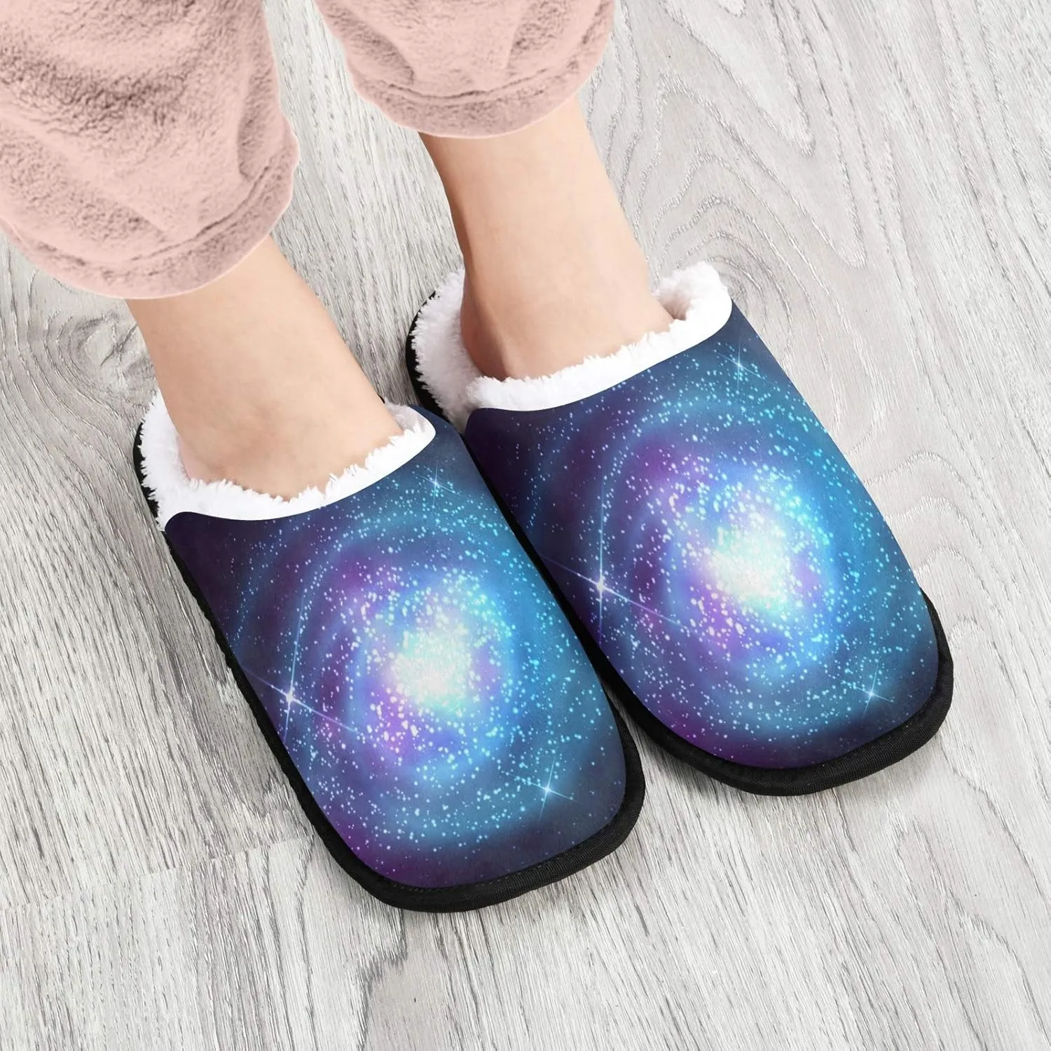 visesunny Cozy Fuzzy Plush Fleece Slippers for Women Men Fantasy Blue Galaxy Soft Memory Foam Ladies House Shoes Warm Bedroom Flat Shoe Indoor Outdoor