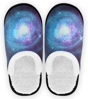 visesunny Cozy Fuzzy Plush Fleece Slippers for Women Men Fantasy Blue Galaxy Soft Memory Foam Ladies House Shoes Warm Bedroom Flat Shoe Indoor Outdoor