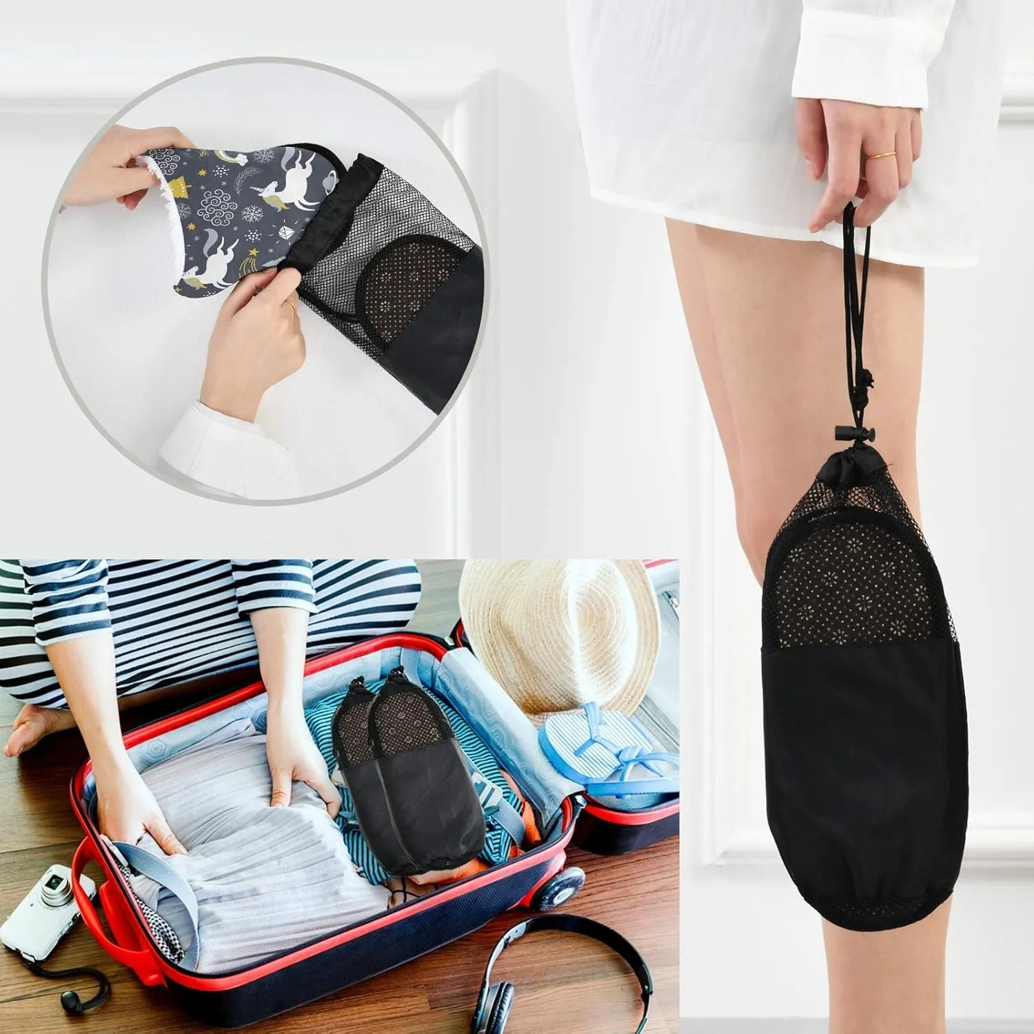 visesunny Cozy Fuzzy Plush Fleece Slippers for Women Men Merry Christmas Unicorn Planet Star Black Pattern Soft Memory Foam Ladies House Shoes Warm Bedroom Flat Shoe Indoor Outdoor
