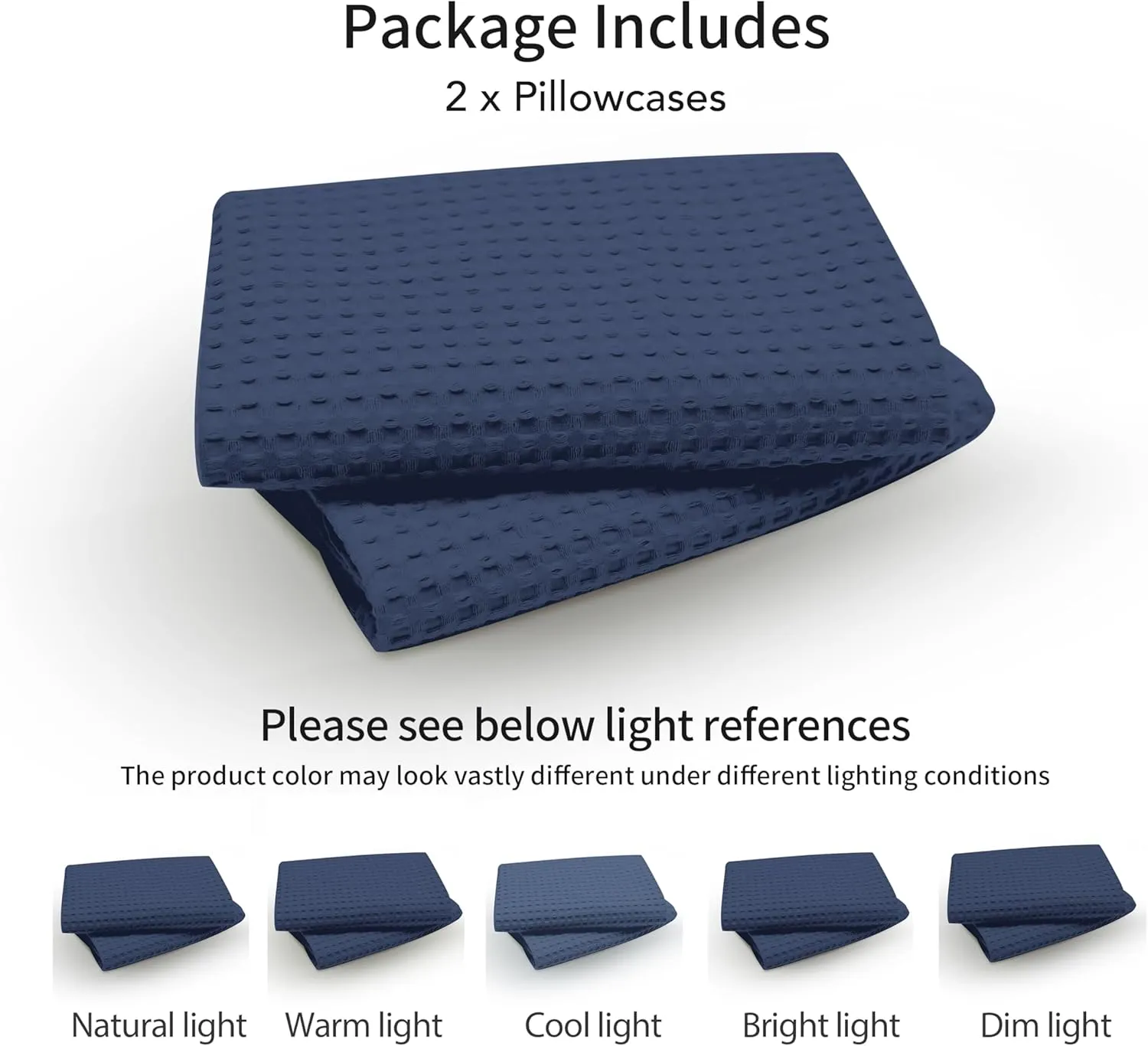 Waffle Weave Pillowcases King Size 2 Pack, 100% Egyptian Cotton 600 Thread Count, Ultra Soft Pillow Shams with Envelope Closure, Breathable Skin-Friendly Pillow Case, Navy Blue, 20x36 Inches