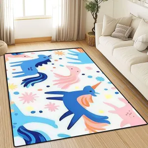 Washable Area Rug Seamless Cute Flat Magic Animals Stars Doodles Flat Texture for 4x5.3 Low Pile Throw Rug Non-Slip Non-Shedding Rug Indoor Carpet for Living Room Bedroom Kids Room Home Decor