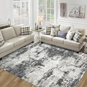 Washable Rug 6x9 Area Rugs: Soft Large Living Room Rug with Anti-Slip Backing Non-Shedding Stain-Resistant Modern Abstract Carpet for Bedroom Dining Room Nursery Home Office-Black