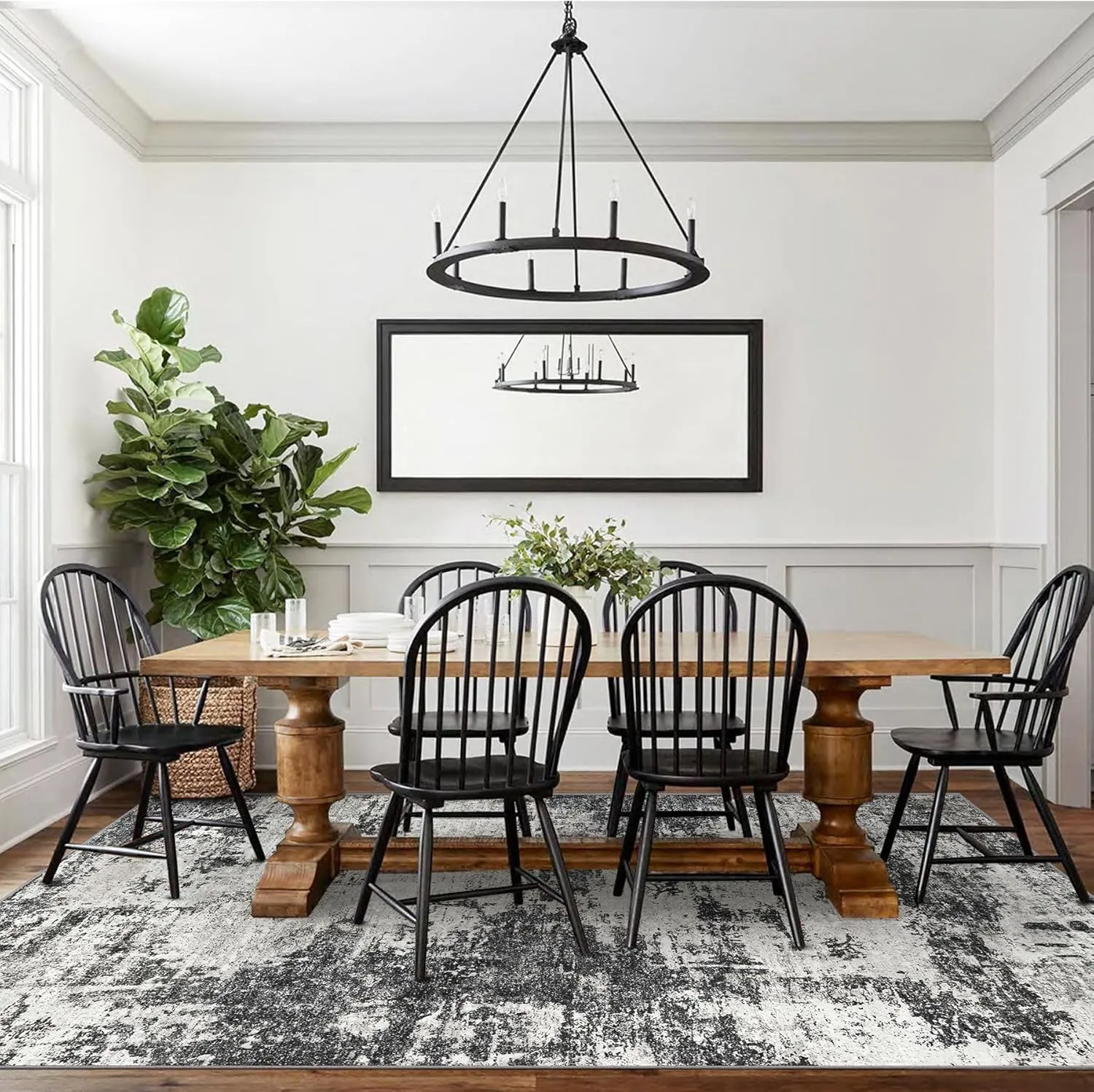 Washable Rug 6x9 Area Rugs: Soft Large Living Room Rug with Anti-Slip Backing Non-Shedding Stain-Resistant Modern Abstract Carpet for Bedroom Dining Room Nursery Home Office-Black
