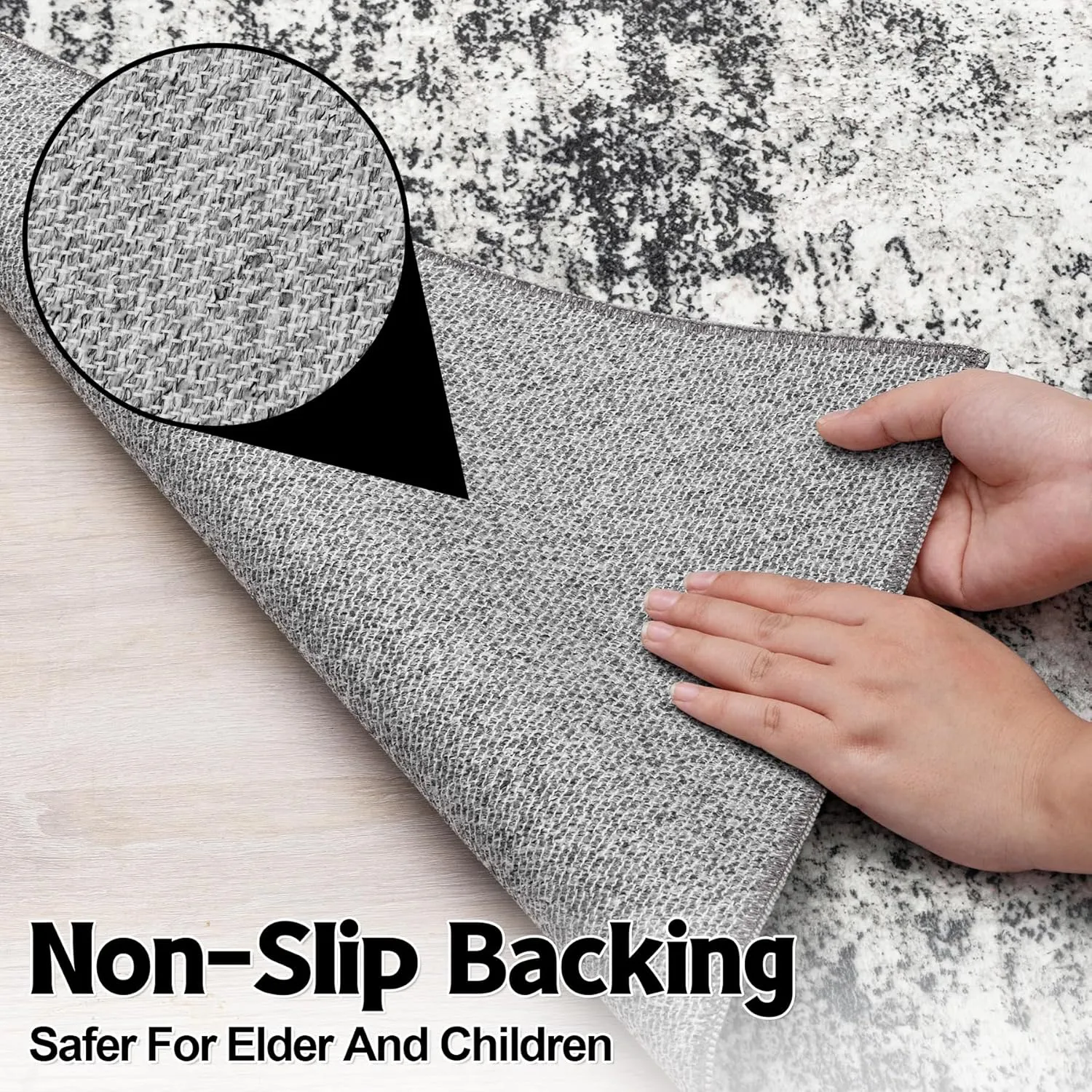 Washable Rug 6x9 Area Rugs: Soft Large Living Room Rug with Anti-Slip Backing Non-Shedding Stain-Resistant Modern Abstract Carpet for Bedroom Dining Room Nursery Home Office-Black