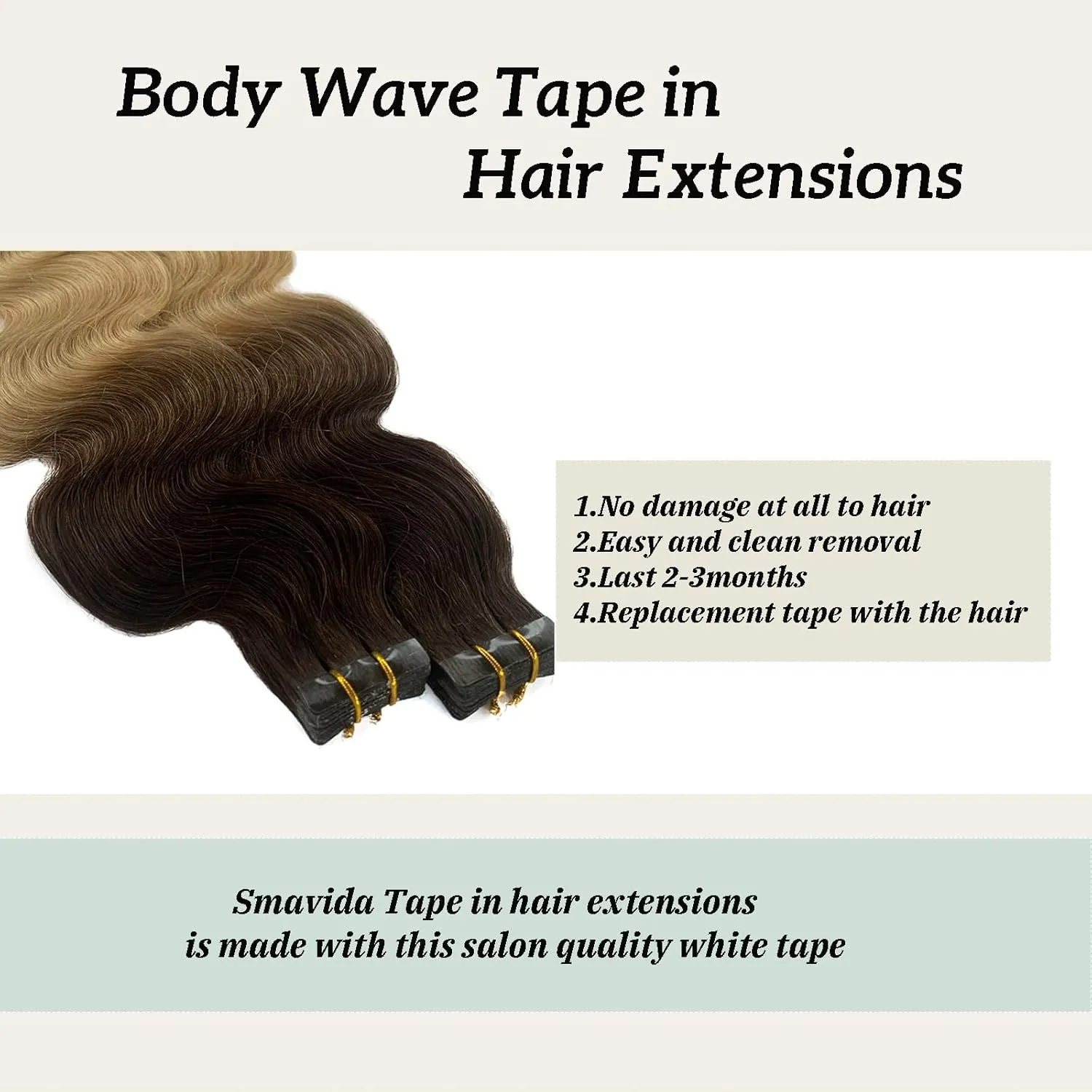 Wavy Tape in Hair Extensions 2 Tone Dark Brown with Bleach Blonde Ombre Human Remy Hair Seamless Skin Weft Body Wavy Bayalage Glue in Extensions 22Inch 60g 20Pcs/Package…
