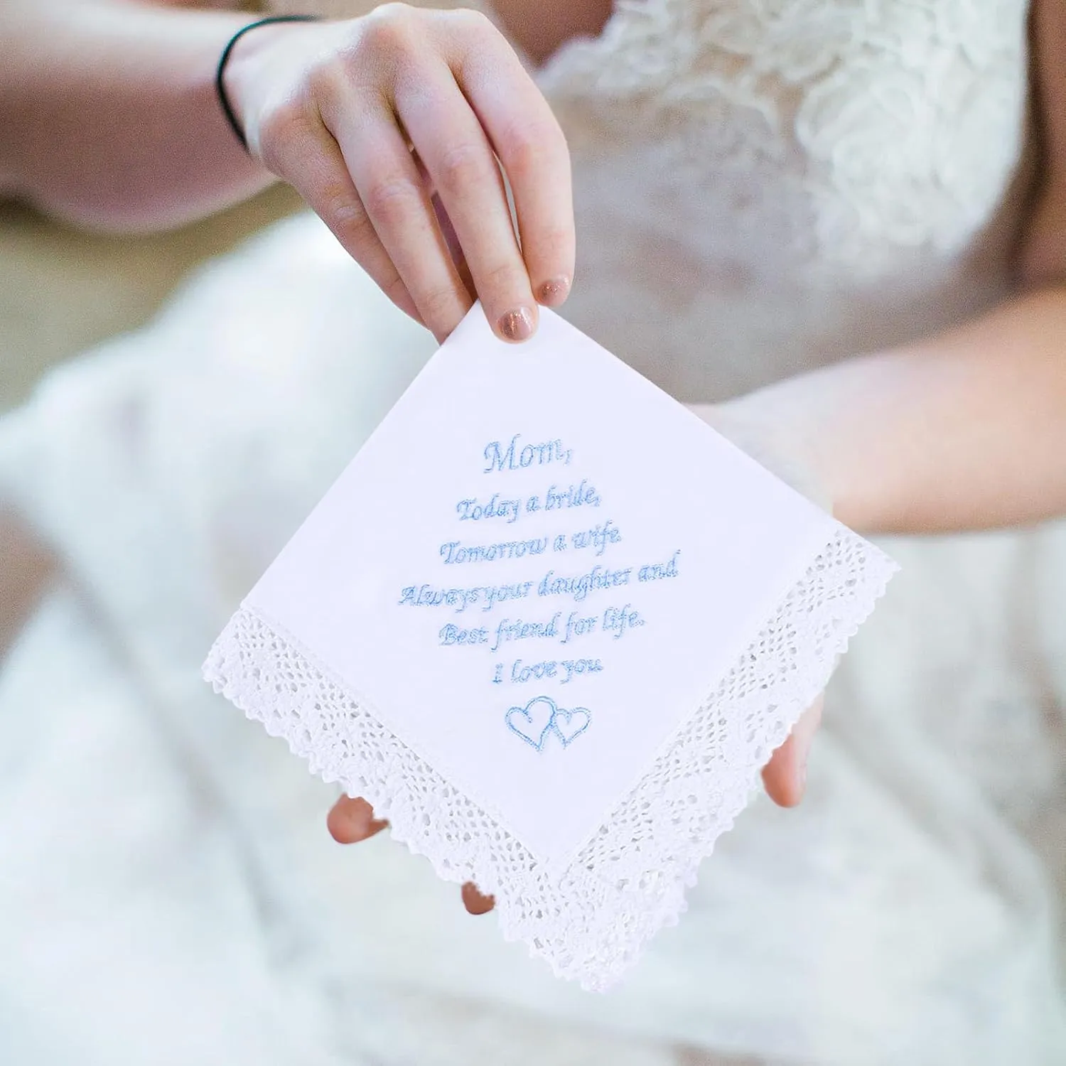 Wedding Handkerchiefs Something Blue for Bride, Mother Of The Bride Gifts Embroidered Lace Keepsake Bridal Hankies