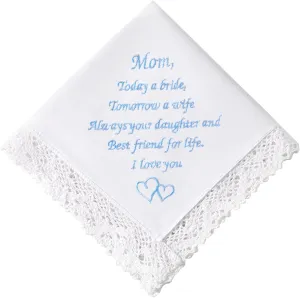Wedding Handkerchiefs Something Blue for Bride, Mother Of The Bride Gifts Embroidered Lace Keepsake Bridal Hankies