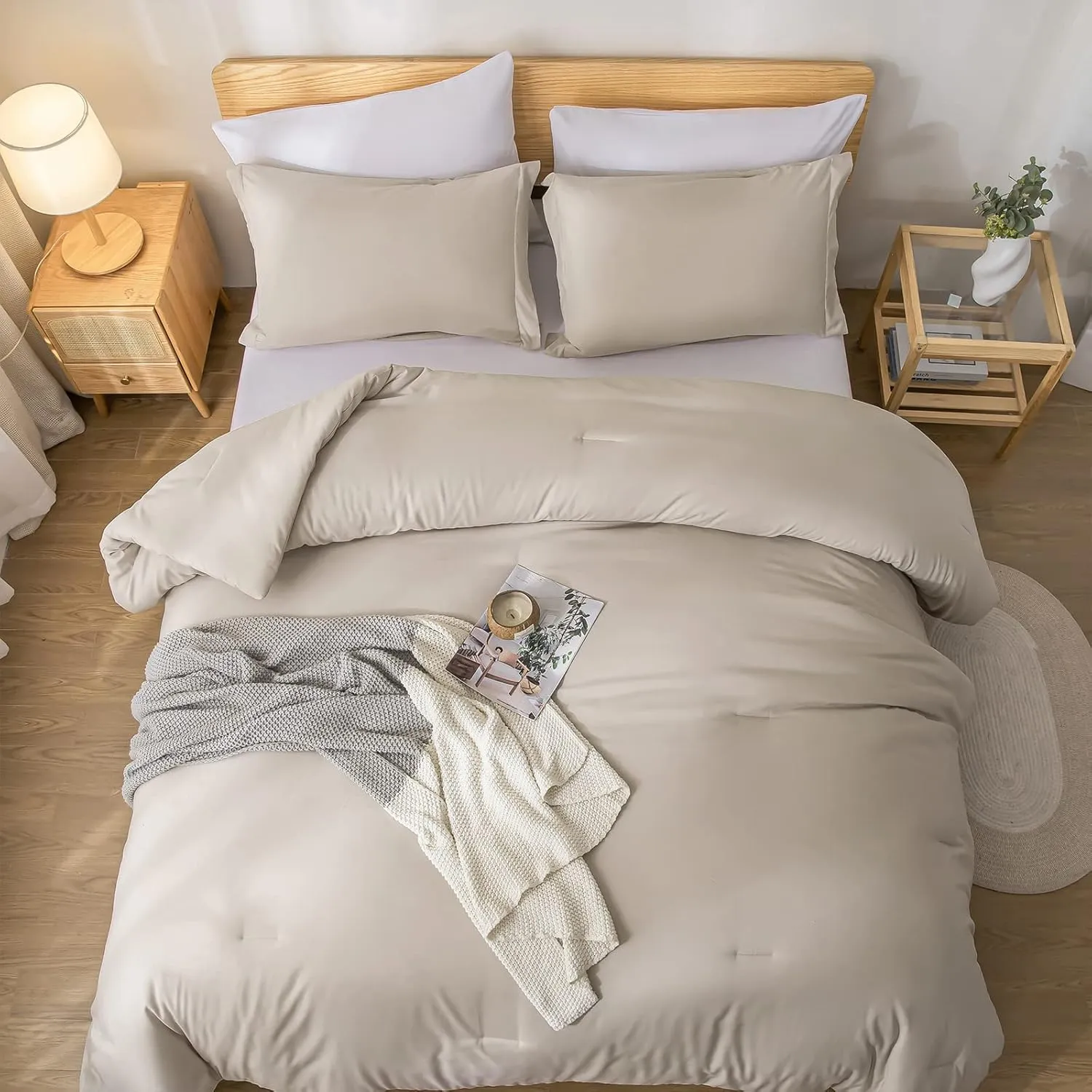 weigelia Twin Comforter Set Oatmeal Fluffy Microfiber Comforter Set for Women and Men Lightweight 5 Pieces Bed in A Bag Soft All Season with Comforters, Flat & Fitted Sheets, Pillowcases & Shams
