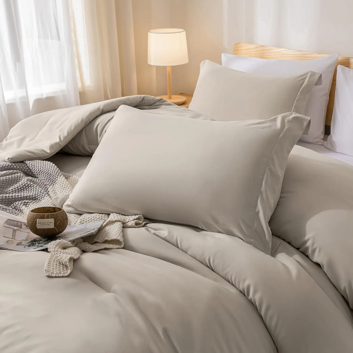 weigelia Twin Comforter Set Oatmeal Fluffy Microfiber Comforter Set for Women and Men Lightweight 5 Pieces Bed in A Bag Soft All Season with Comforters, Flat & Fitted Sheets, Pillowcases & Shams