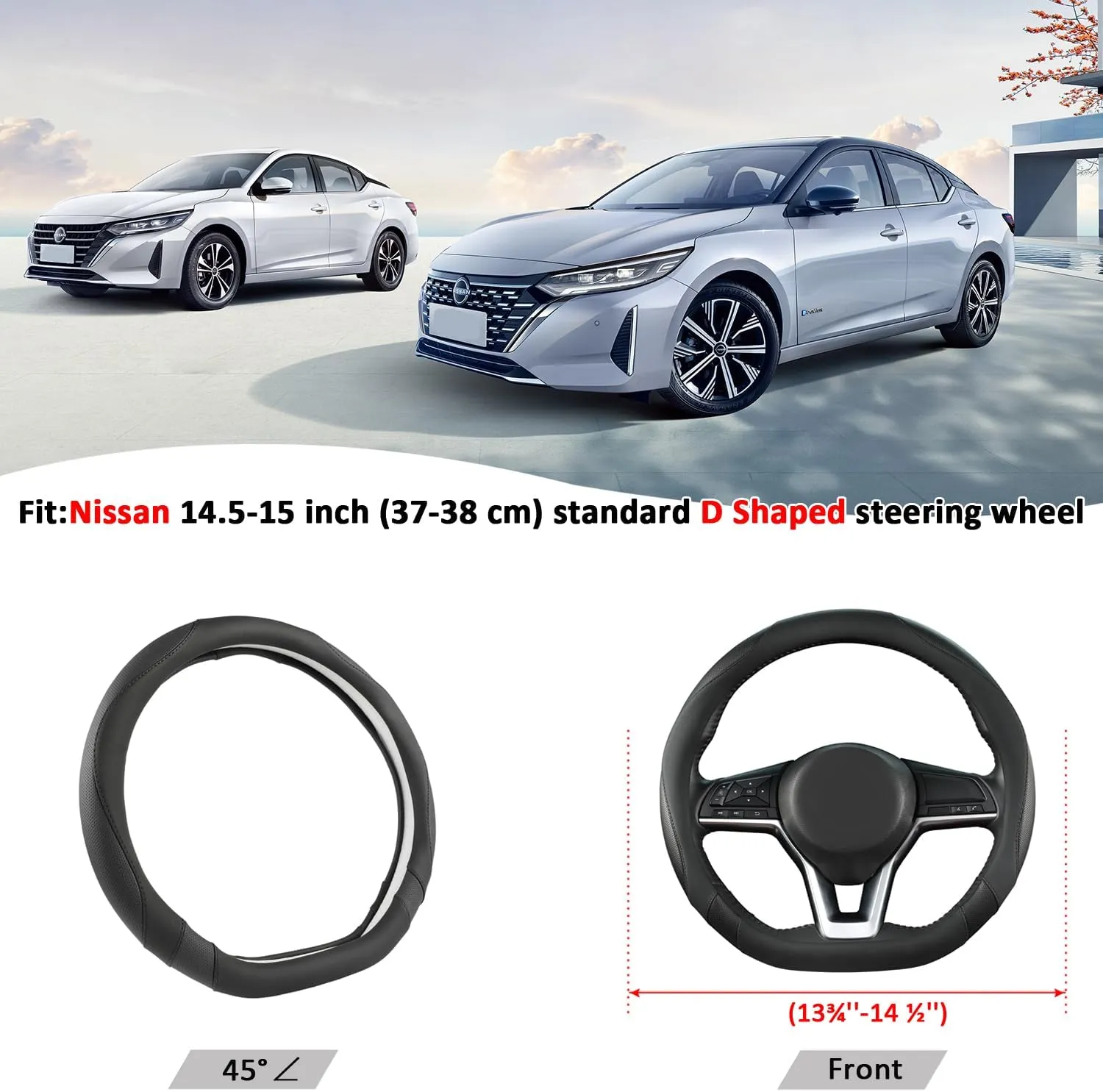 West Llama Flat Bottom Car Steering Wheel Cover for Nissan,D Shaped Steering Wheel Cover for Rogue,Altima,Kicks (Black-Standard Size)
