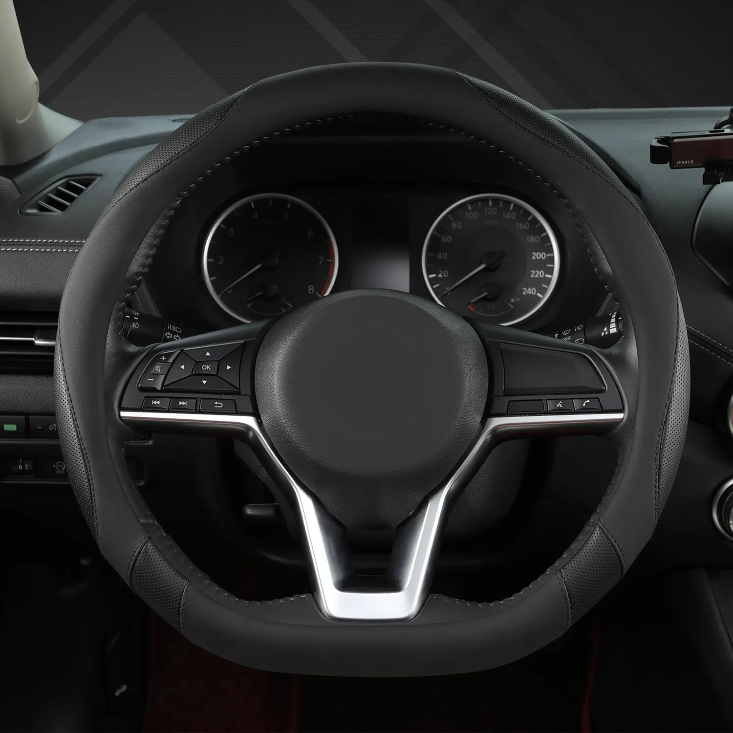 West Llama Flat Bottom Car Steering Wheel Cover for Nissan,D Shaped Steering Wheel Cover for Rogue,Altima,Kicks (Black-Standard Size)