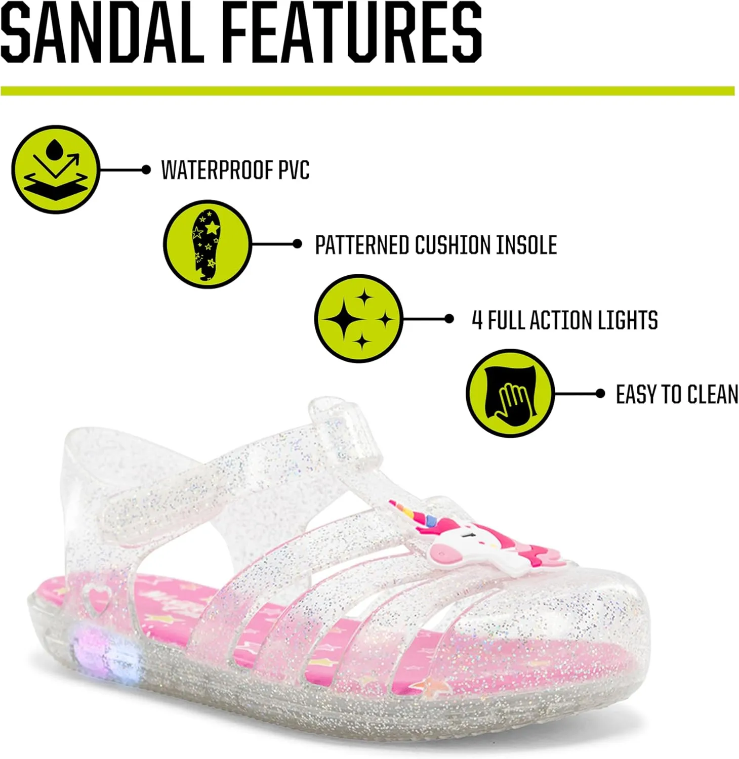 Western Chief Kids Wonder EverGlitter Lighted Sandal with Adjustable Strap and Waterproof Design