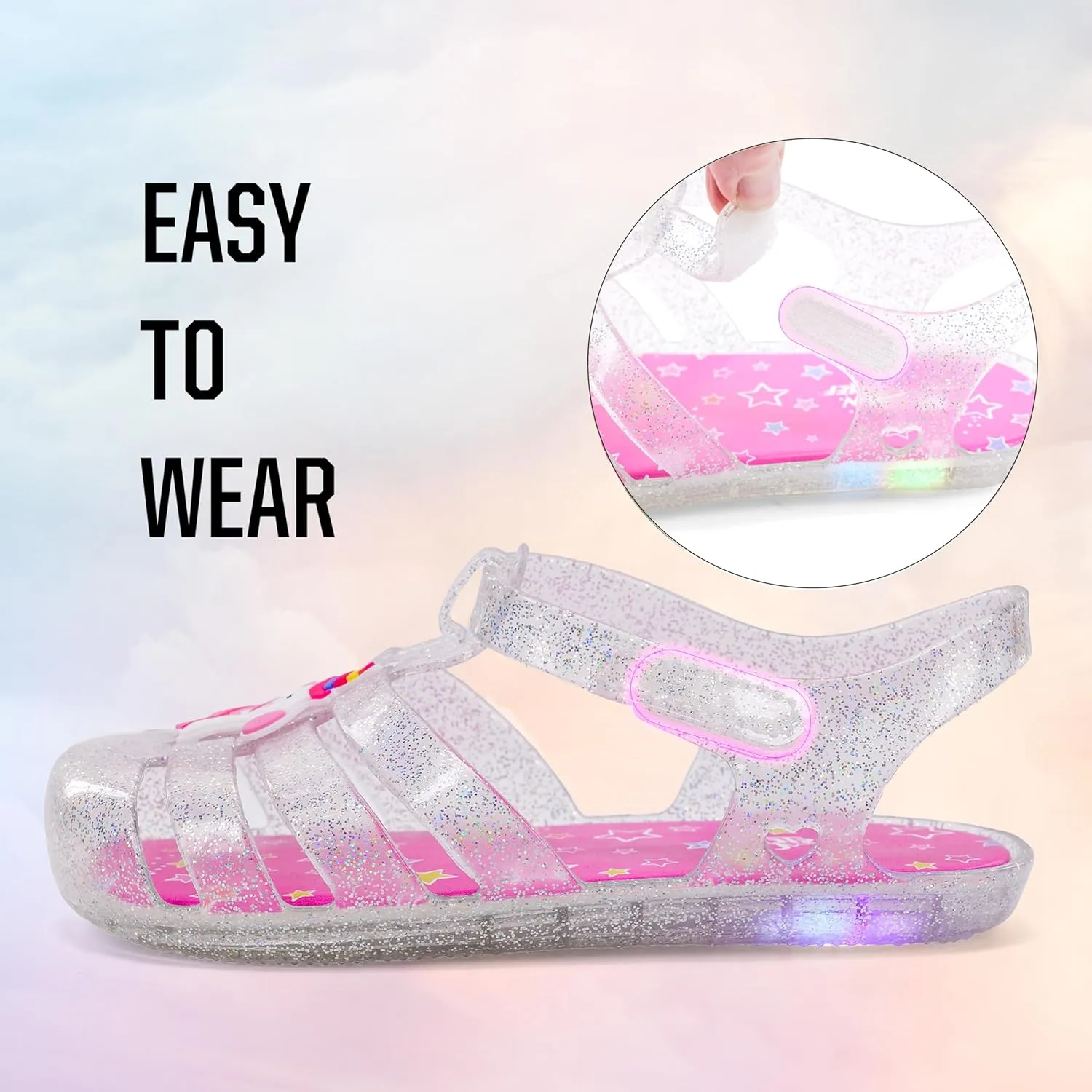 Western Chief Kids Wonder EverGlitter Lighted Sandal with Adjustable Strap and Waterproof Design