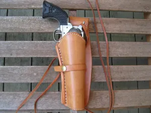 Western Quick Draw Gun Holster - 45 Caliber - Natural - Right Hand - Single Action - Size 6" - Smooth Leather