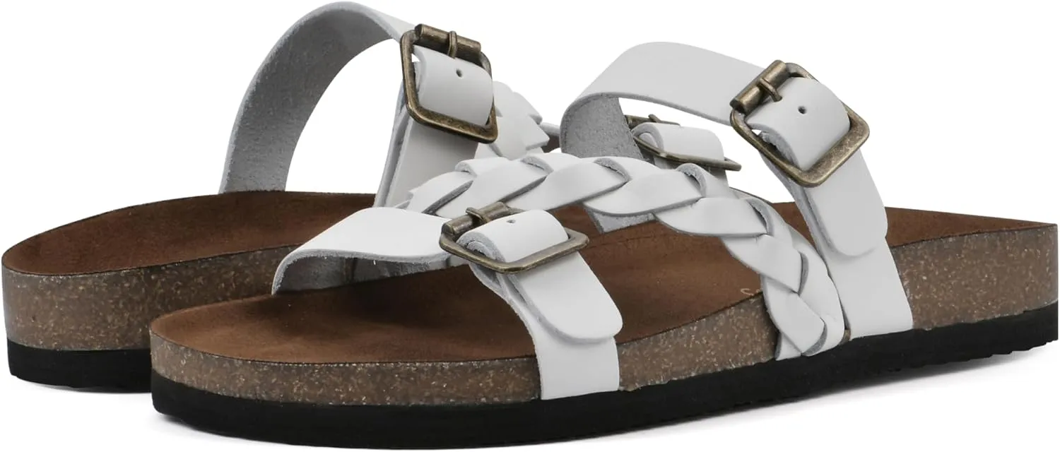 WHITE MOUNTAIN Women's Huntington Signature Comfort Molded Footbed Double Buckle Braided Sandal