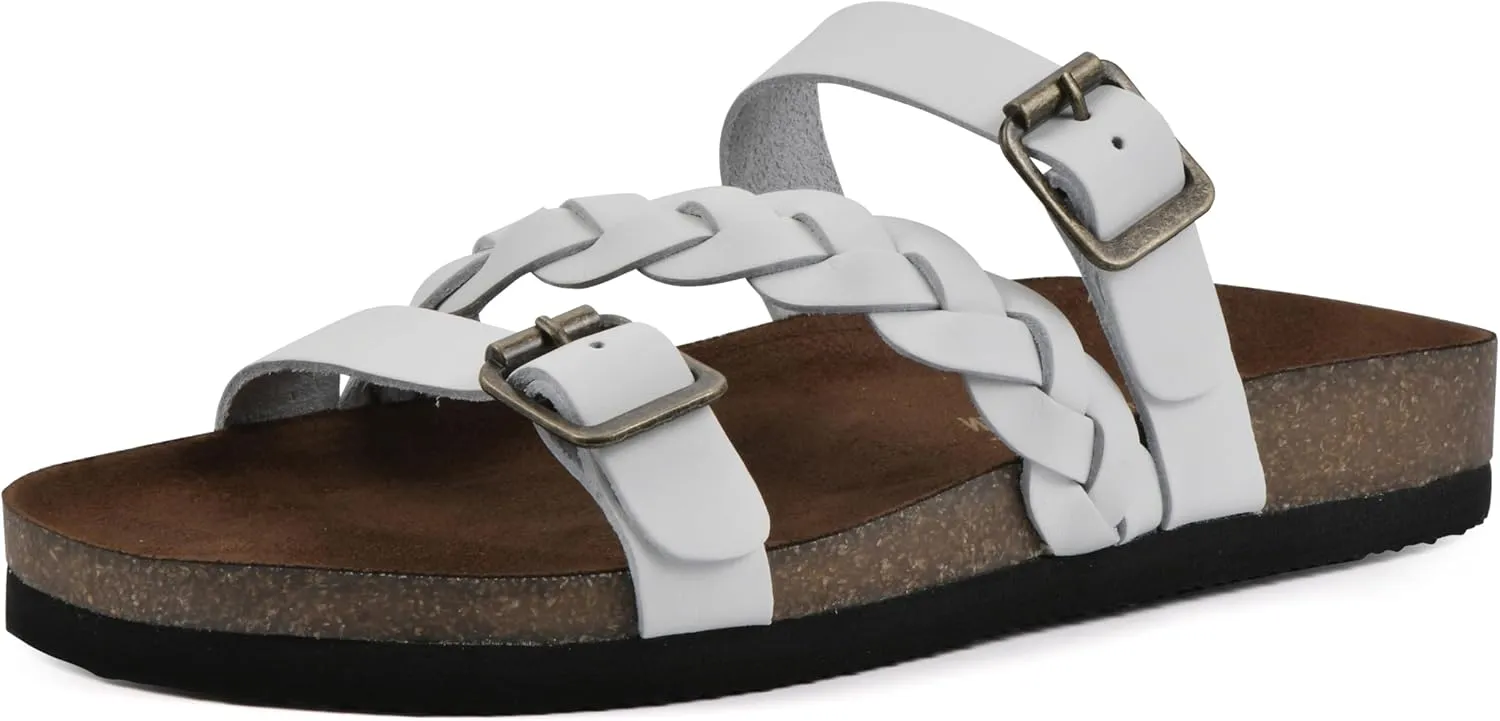 WHITE MOUNTAIN Women's Huntington Signature Comfort Molded Footbed Double Buckle Braided Sandal