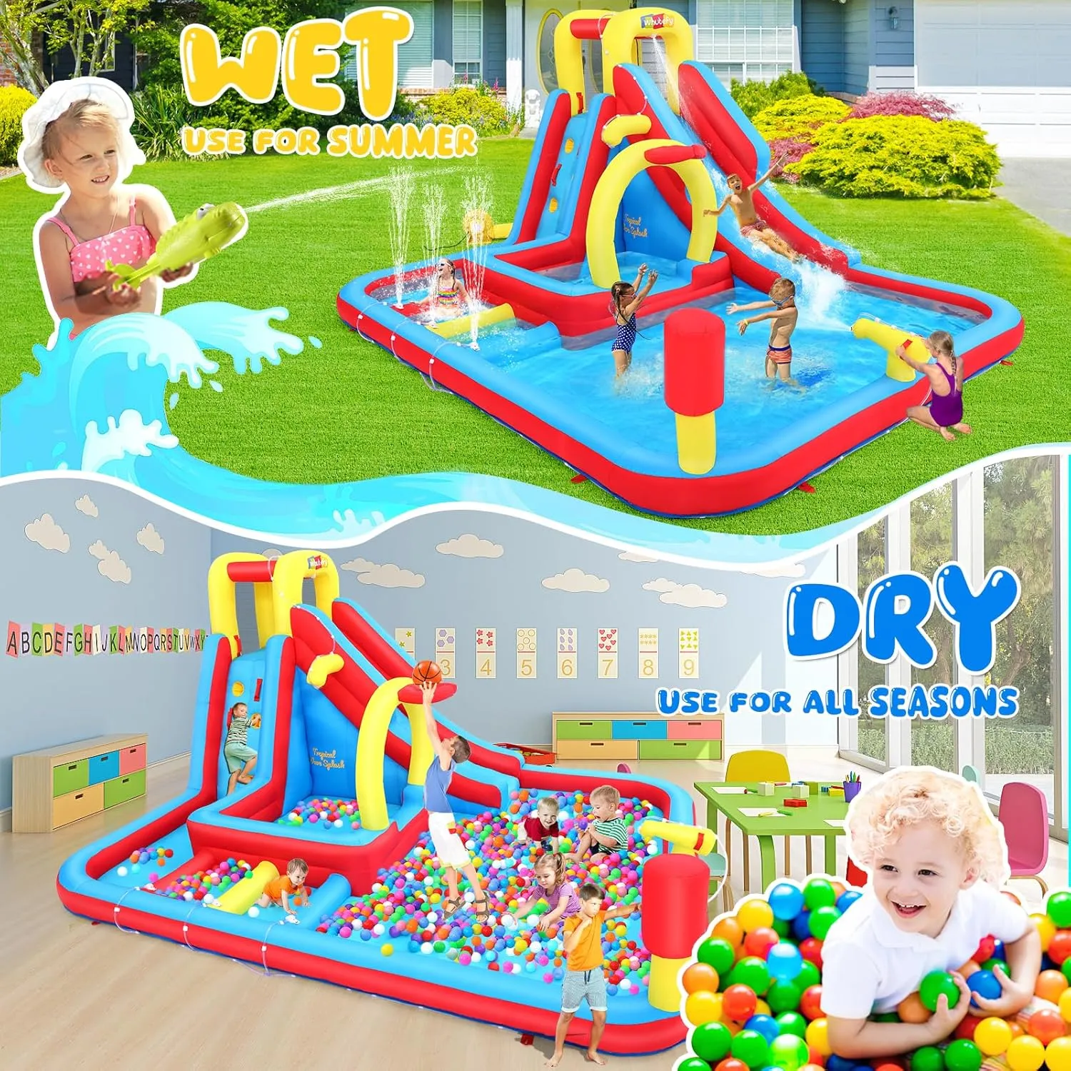 Whubefy 13x10FT Giant Inflatable Water Slide Obstacle Course for Kids w/Long Slide, Deep Pool, Climbing Wall, Boxing Game, Basketball Rim, Water Cannon - Blow Up Water Park for Backyard Party Gift