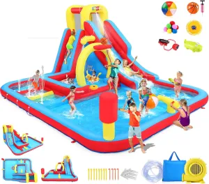 Whubefy 13x10FT Giant Inflatable Water Slide Obstacle Course for Kids w/Long Slide, Deep Pool, Climbing Wall, Boxing Game, Basketball Rim, Water Cannon - Blow Up Water Park for Backyard Party Gift