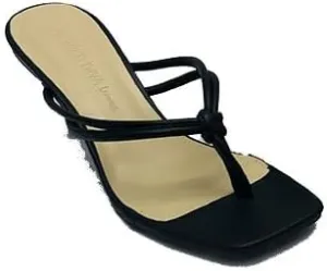 Wild Diva Ellie-30 Womens Slipon Strappy Mid Stiletto Heel Sandals, Black