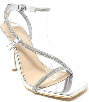 Wild Diva Women's Square Toe Rhinestone Embellished Straps Formal Stiletto High Heels Narala-07