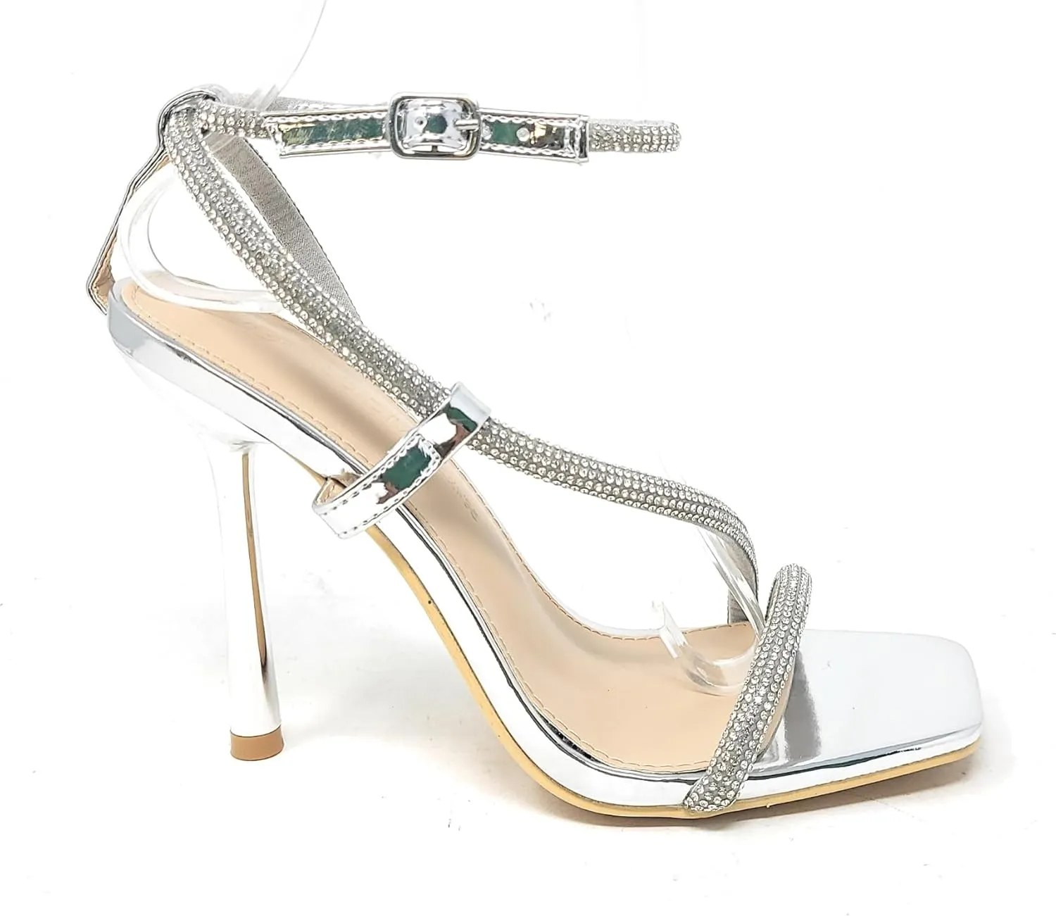Wild Diva Women's Square Toe Rhinestone Embellished Straps Formal Stiletto High Heels Narala-07