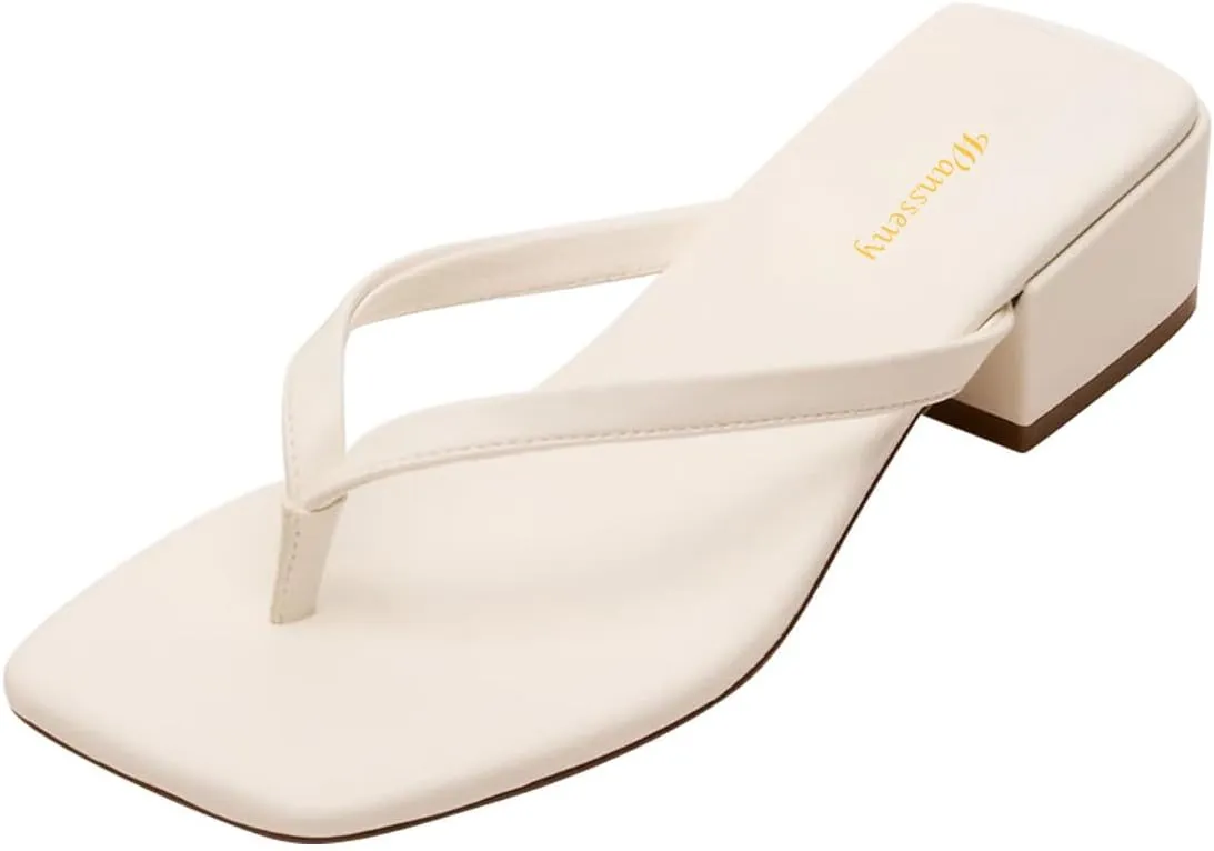 Women Classic Comfortable Slip on Flip Flops Open Toe Block Low Heel Slide Sandals Summer Vacation Casual Dress Shoes Size 4-16 US