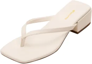 Women Classic Comfortable Slip on Flip Flops Open Toe Block Low Heel Slide Sandals Summer Vacation Casual Dress Shoes Size 4-16 US