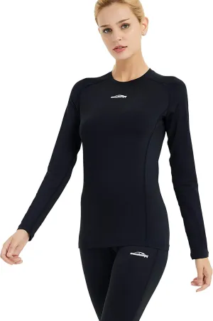 Women Cold Weather Thermal Shirt Fleece Lined Base Layer Crewneck Long Sleeve Undershirt Athletic Skiing Compression Tops