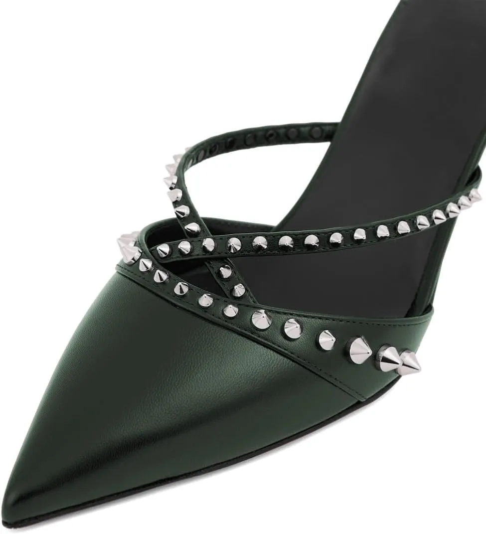 Women Stilettos High Heel Clogs Mules Pointy Toe Studded Slip On Slide Sandals Chic Indoor Shopping Daily Shoes Size 4-16 US