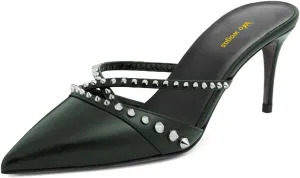 Women Stilettos High Heel Clogs Mules Pointy Toe Studded Slip On Slide Sandals Chic Indoor Shopping Daily Shoes Size 4-16 US