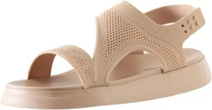 Women Summer Color Beach Elastic Band Casual Open Toe Flat Soft Bottom Breathable Shoes Sandals Strap Sandals Flat (Beige, 9)