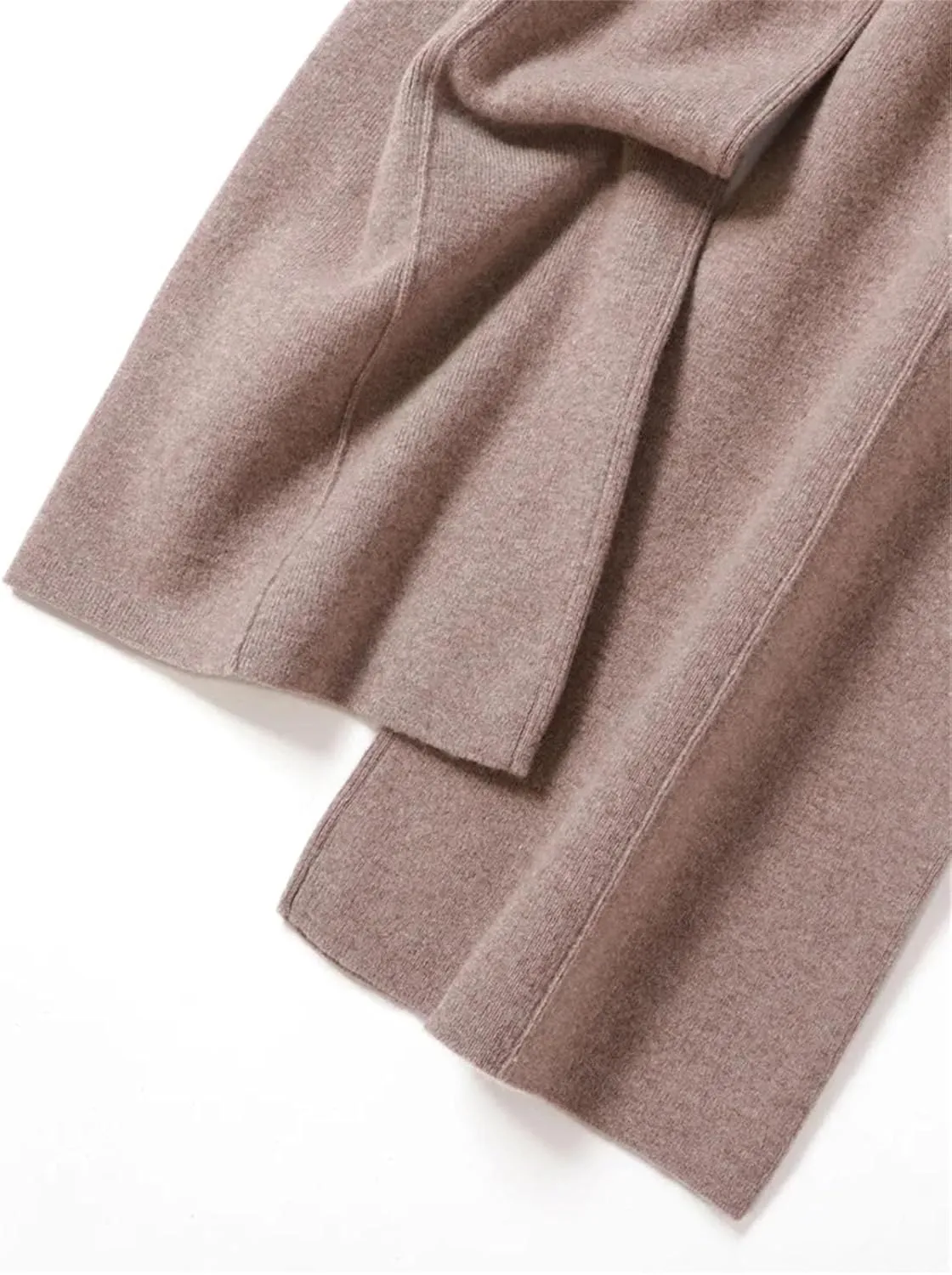 Women Wool Knitted Wide Leg Long Pants Casual Basic Soft Warm Lace Up Solid Trousers